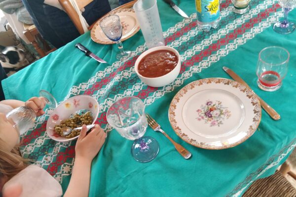 watermelon, apple and rhubarb's compote, and a princess that brought her own peas.